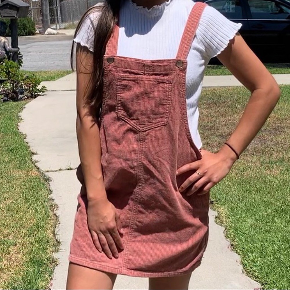 pink overall dress